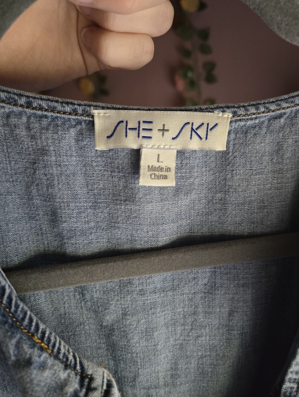 She + Sky Light Blue Denim Tie-Front Peplum Tunic - Picture 4 of 4